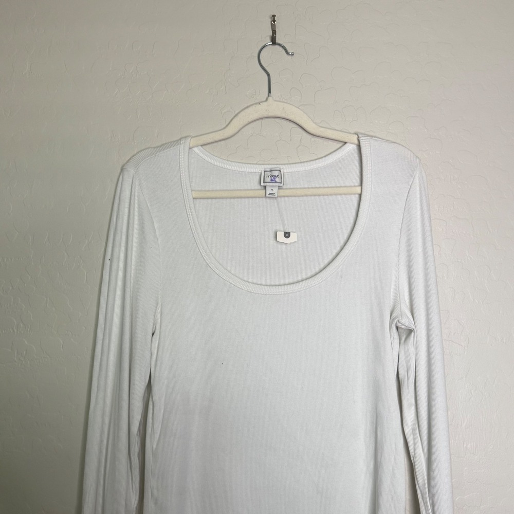 NEW Maeve Anthro Cotton Modal Top XL White Ribbed Scoop Neck Long Sleeve Minimal